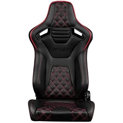 BRAUM Elite-X Series Racing Seats Black Leatherette with Red Stitching and Piping Reclining Seat Set with Carbon Fiber Backing Set of 2 (BRR1X-BDDRS)