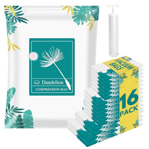 MUUKAIII Vakuumbeutel für Kleidung 16 Stück, Vakuumbeutel für Bettdecken mit Handpumpe, 6 Kleine 60x40cm/6 Mittel 70x50cm/2 Groß 80x60cm/2 Jumbo 100x80cm Vakuum Kleiderbeutel Aufbewahrungsbeutel Reise