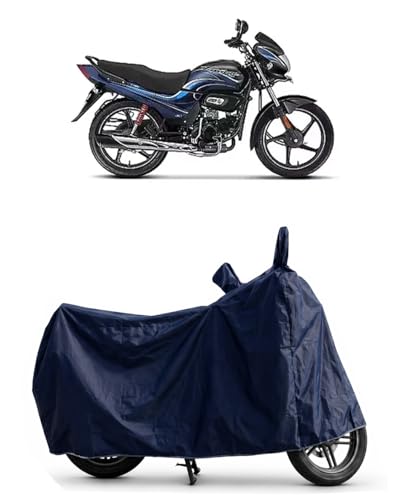 Image of Shield Heavy Duty Bike Cover for Hero Passion Plus | All-Season, Tear-Proof Fabric | with Side Mirror Pocket & Buckle Belt | Hero Passion Plus Bike Cover (Blue)