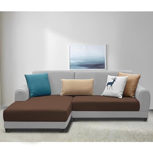 Image of Kraven LHS 4 Seater L Shape Sofa Set for Living Room (Brown Grey Fabric) Premium Fabric Sofa