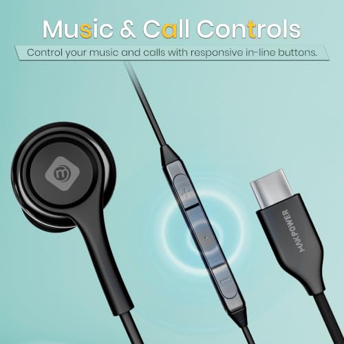 Image of MAKPOWER Type C Wired Earphone with in Line HD Microphone & Volume Controller, Heavy Bass, HD Audio, 120 cm Tangle-Free Cable Compatible with, Android Smartphones & All Type-c Mobiles (Active Black)