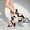 Tacones para mujer Trary en rosa, morado, nude, rojo y negro, tacones gruesos con cordones, sandalias de tiras para mujer, tacones de plataforma alta tipo stripper, tacones cómodos de ancho amplio con cordones de 3 pulgadas, punta abierta 3