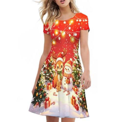 Image of AFPANQZ Womens Casual Summer Lightweight Vintage Dress Short Sleeve Midi Dress Knee-Long Luxury Formal Dress