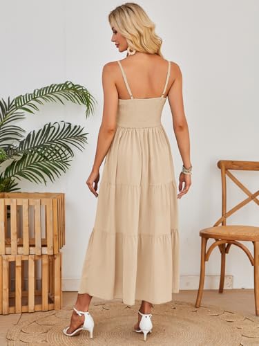 Image of Dokuritu Women's Beach Crochet Lace Maxi Dress Solid Color Summer Vacation Wedding Guest Spaghetti Strap Long Dress