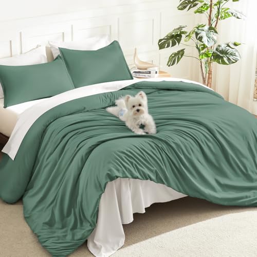 Image of Litanika Comforters Full Size Haze Green, 3 Pieces Lightweight Solid Bedding Set & Collections, All Season Fluffy Bed Set (79x90 Inches Comforter & 2 Pillowcases)