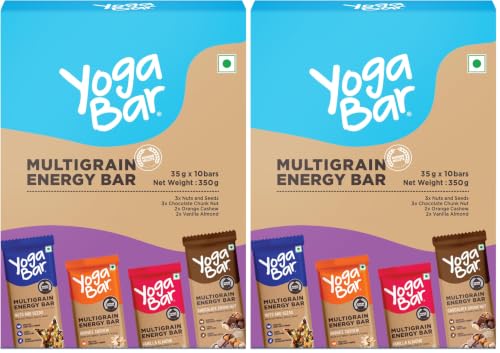Image of Yogabar Multigrain Energy Bar Variety Pack, 10 Bar, Healthy Diet with Fruits, Nuts, Oats and Millets, Gluten Free, Crunchy Granola Bars, Packed with Chia and Sunflower Seeds (10 Bar) (Pack of 2)
