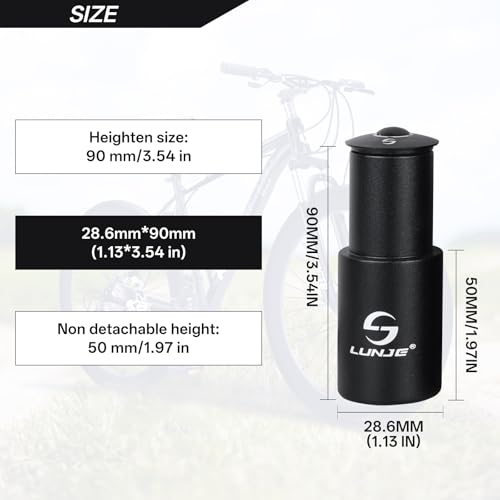 LUNJE Bike Stem Riser Extender - 1-1/8\" 28.6mm Fork Bicycle Stem Riser, 6 Sizes (90/115/135/150/180/210mm) | 6061-T6 Aluminum for MTB, Mountain Bike, Road Bike, BMX | Lightweight, Easy to Install 90mm - Thumbnail 4