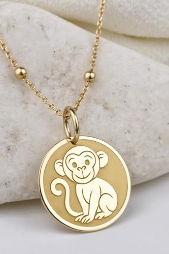 Collar de plata de ley 925 del mono con baño de oro y cadena de 45 cm 2