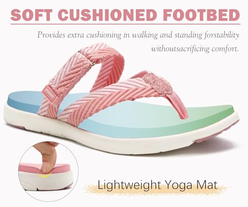 Image of COFACE Womens Trendy Orthotic Flip Flops Lightweight Yoga Mat Thick Cushion Walking Thong Sandals Adjustable Slip On Slippers With Comfortable Plantar Fasciitis Arch Support