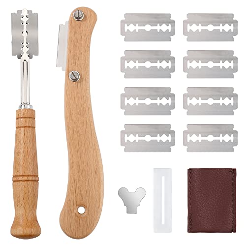 QH-Shop Cuchillos de Pan Cuchillo de Panadero, Herramienta de Corte de Pan Panaderos Curved-line y Straight-line Bread Lame con Acero Inoxidable Cuchillas para Hacer Pan, la Masa