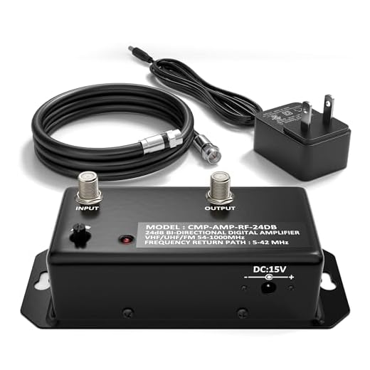 24db Distribution Amplifier - Digital TV Antenna Booster Signal Amplifier, Adjustable Boost/Gain, NTSC, ATSC, FM, UHF, VHF - 1000 MHz - Includes RG6 Coaxial Cable