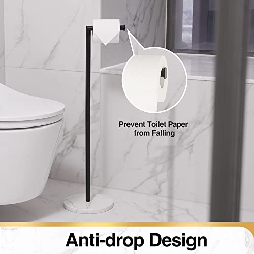 Hitslam Matte Black Toilet Paper Holder Stand With Modern Marble Base, Sus304 Stainless Steel Free Standing Toilet Paper Holder,Freestanding Tissue Roll Stand For Bathroom #TOP2