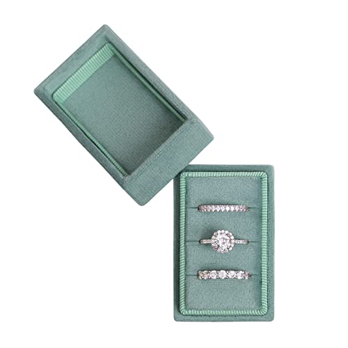 Blutete Rectangle 3 Slots Italian Velvet Jewelry Box Engagement Wedding Photo Ring Box Keepsake Box Triple Ring Gift Box (Emerald Green) #TOP13