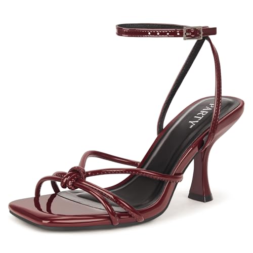 Image of PARTY Women's Square Open Toe Strappy Heeled Sandals 3 inch Stiletto Kitten Heel with Ankle Buckle Strap, Comfortable Slingback Summer Dress Shoes
