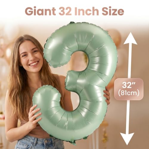 Image of YPSelected 32 Inch Large Foil Helium Number Balloon Birthday Wedding Party 0-9 (Olive Green, 3)