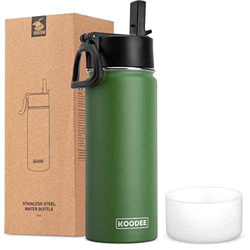 Koodee Insulated Water Bottle, 18 Oz Stainless Steel Vacuum Wide Mouth Sports Water Bottle With Leak Proof Straw Lid (Grass Green) #TOP17