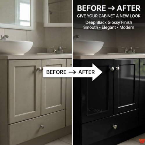 Image of WISDOM Black Glossy Self Adhesive Wallpaper for Kitchen Cabinets, Wardrobe, Furniture & Table Waterproof, Oil Resistant, Easy to Clean Peel and Stick Decorative Vinyl Contact Paper (20x120 in)