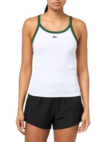 Lacoste Women's Rib Sport Tank Top, White/Green, 6