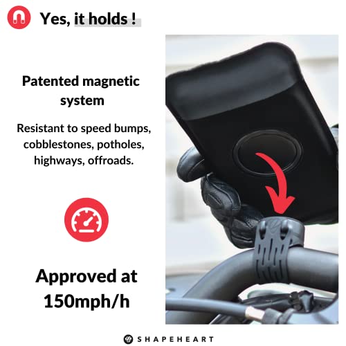 Image of Shapeheart - Magnetic motorbike phone holder | Anti vibration motorcycle phone holder | Waterproof Motorcycle Handlebar phone mount | 360 orientation | Fits Any Phone & Case | Handlebar diameter 20-50 mm | Quick Attach and Release | Absorbs Vibrations | Motorcycles & Scooters