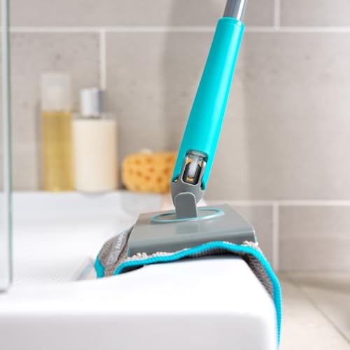 Beldray Anti-Bac Clip-to-Grip Badezimmermop - Großes Moppkopf, Fliesen/Boden/Spiegel/Badewanne, Hygienischer Druckgriff, 360° Schwenkkopf, 4 Maschinenwaschbare Tücher, Reinigung & Schrubben