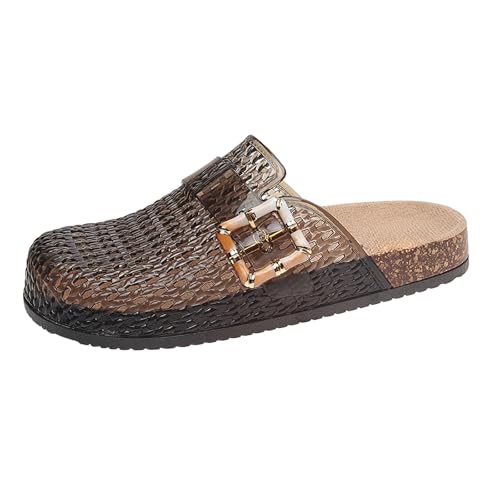 Mules transparentes à talons hauts en liège et métal pour femme