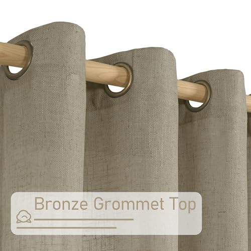 Image of LAMIT Linen Curtains 63 Inch Length 2 Panels for Bedroom, Semi Sheer Drapes Light Filtering Neutral Window Treatments with Bronze Grommet for Living Room Rustic Country Decor, Taupe, 52 X 63 Inch
