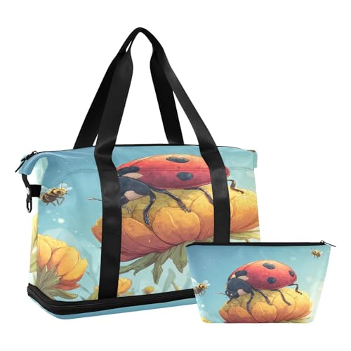 Bee Flower Yellow Duffel Bag for Women Men Gym Bag with Shoe Compartment Wet Pocket Carry On Weekender Overnight Bags for Travel Weekend Getaway2