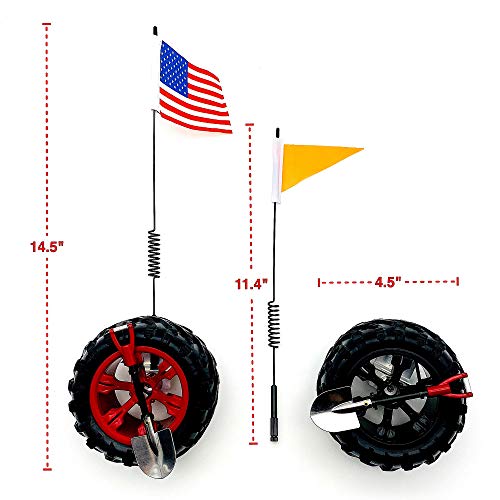 Image of CB Miniature Spare Tire Flag Shovel Creative Off-Road Mini Rigs Build For Car Automotive Styling, Body Shop Decoration, Black Wheel-Safety Flag