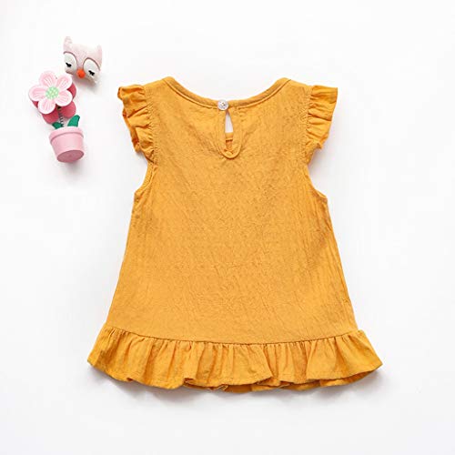 RNTOP Toddler Baby Girls Tank Tops Sleeveless Ruffle T-Shirt Solid Color Casual Blouse Summer Shirts (Yellow, 4-5 Years)