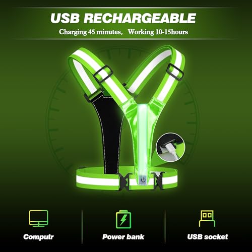 AXsinr LED Reflective Vest Running Gear, Light Up Vest for Night, High Visibility Running Vest for Biking Cycling Walking, USB Rechargeable Adjustable Safety Gear for Men Women Kids - Image 3
