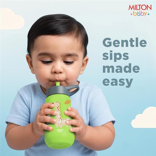 Image of Milton Baby Spout Sipper,No-Spill Design,BPA-Free,Food-Grade Material,Microwave-Sterilizer Safe,Easy-Grip,Smooth Open-Close Action,Lightweight,Ideal sipper water bottle for kids 12+Month, 420 ml,Green