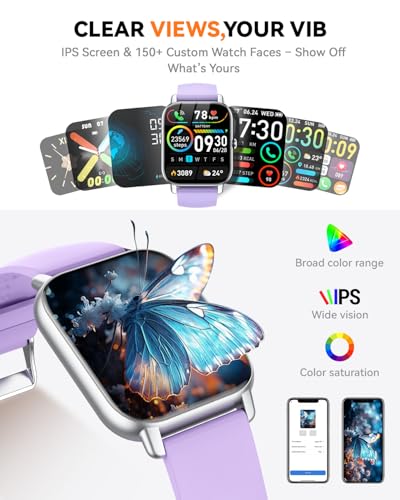 Image of Smart Watch for Men Women,1.85 inch HD Screen Bluetooth Fitness Tracker Step Counter /Sleep Monitor,110+ Sports Modes,IP68 Waterproof Smart Watch Compatible with iPhone Samsung Android Phone, Purple