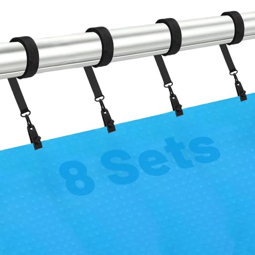 Beeplove 8 Sets UV-Resistant Solar Cover Reel Attachment Kit - Includes Strong-Grip Knobs Clips and Straps for Inground and Aboveground Pools Solar Blanket Accessories