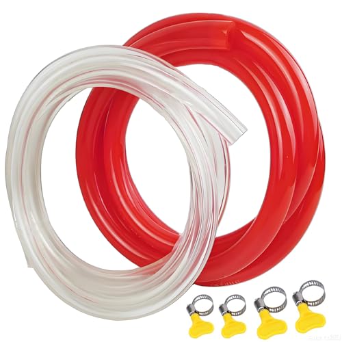 5ft Beer Line & CO2 Gas Tubing Kit Food-Grade PVC Clear Beer Hose + Red Gas Hose with Hose Clamps for Kegerator Home Brewing Draft Beer Dispenser (Red+Clear 5 Foot)