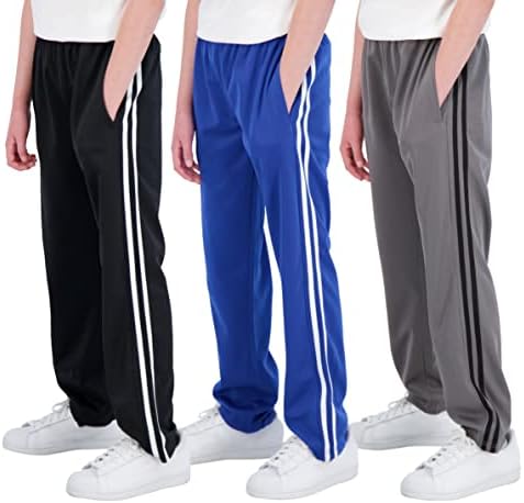 Real Essentials 3 Pack: Boys Active Tricot Sweatpants Track Pant Basketball Athletic Fashion Teen Sweat Pants Soccer Casual Girls Lounge Open Bottom Fleece Tiro Activewear Training -Set 2,XL (18-20)
