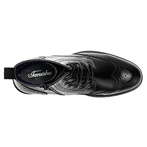 Image of Temeshu Men's Wingtip Oxford Boot Side Zip Ankle Motorcycle Boots MS07