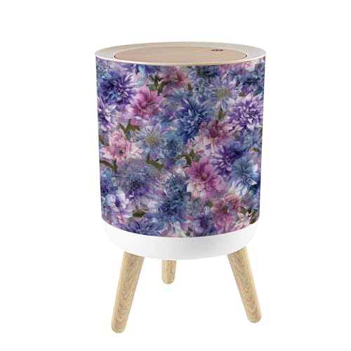 Small Trash Can with Lid sky peach floral abstract texture multi flowers seamless all design 1.8 Gallon/7L Garbage Can Waste Bin with Press Top Lid Legs Waste Basket for Bathroom Kitchen Bedroom