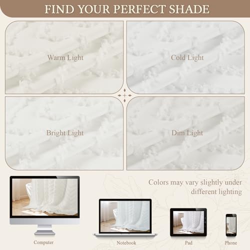 White Boho Farmhouse Shower Curtain Fabric for Bathroom-Hotel Spa Grade, Textured Polyester Waterproof Cloth Curtains-Includes 12 Double-Sided Hooks, 72x72 Inches by Aovfy - Image 7