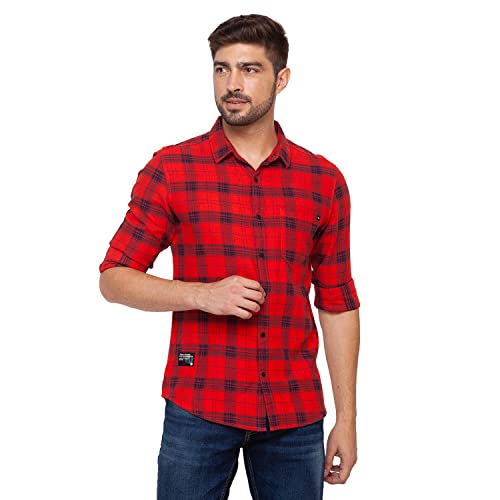 Image of Spykar Men's Regular Fit Raised Collar Full Sleeve Checked Casual Shirts