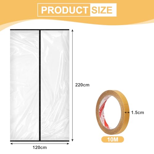 CPROSP 2Pcs Staubschutztür mit Magnetverschluss 120×220CM, Staubschutzwand aus EVA mit 2× Doppelseitiges Klebeband, Folientür für Renovierung & Umbau, Ideal als Staubtür, Baustellentür