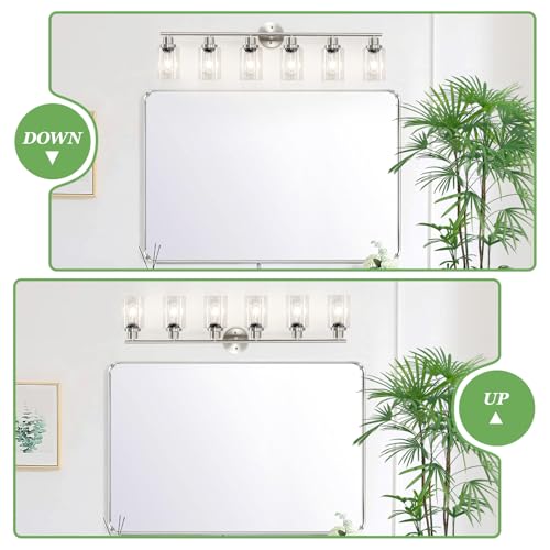Image of 6-Light Nickel Bathroom Vanity Lights, E26 Modern Bathroom Light Fixtures with Clear Glass Shade, Wall Lamps for Mirror Hallway Kitchen Cabinet Living Room Sconces Lights