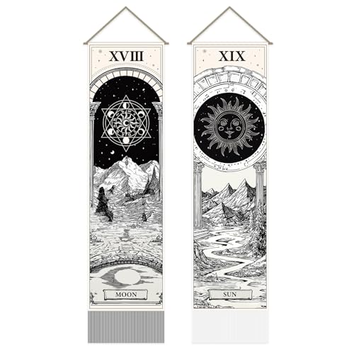 Tentures tarot soleil et lune pour déco de chambre ou salon bohème chic lot de 2 SUPERDANT 130x33cm