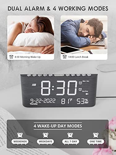 Digital Clocks For Bedrooms, Wooden Alarm Clock With Temperature And Humidity,Dual Alarm,Weekday /Weekend Mode,Snooze,Usb Charger,Adjustable Brightness & Volume,Electric Clocks For Living Room Office #TOP1