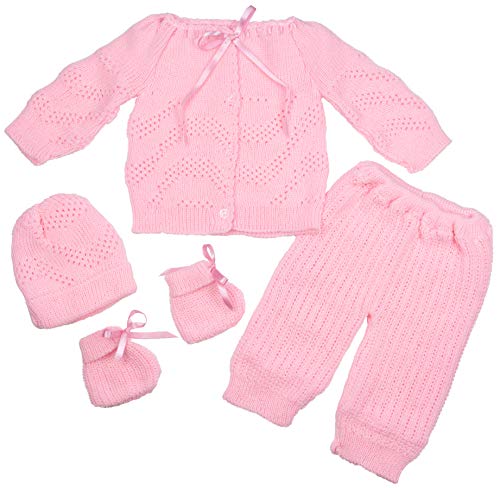 FLVFF Baby Crochet Outfit Set Newborn Clothe Boys Girls Warm Winter Beautiful Clothing 4 Pieces (Pink)