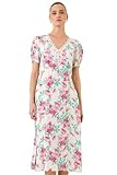 Roman Originals Tea Dress for Women UK Ladies Skater Swing Fit & Flare Flattering Summer Knee Length Frill Hem Ruched Chest Casual Smart Cocktail Party Going Out - Floral Ivory - Size 14