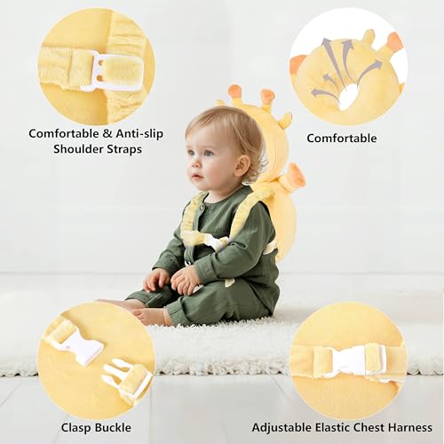 Image of Baby Head Back Protector Backpack Toddler Safety Protector Cushion Pad Soft, Adjustable and Lightweight Design for Safe Walking and Crawling Toddlers Girls and Boys(Giraffe)