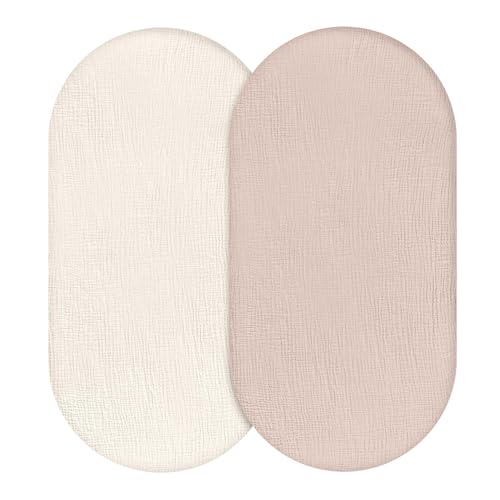 Image of Muslin Bassinet Fitted Sheets, 2 Pack for Baby Boy and Girl, Soft Breathable Stretchy Baby Pad/Mattress Sheet Set, Universal Fit for Hourglass Oval and Rectangle Bassinet Mattress (Gentle Colors)