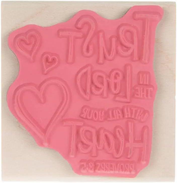Christian Scripture Rubber Stamp, Trust in The Lord Proverbs 3:5 Design, Wood Mounted Religious Art Supply for Bible Journaling, Crafts