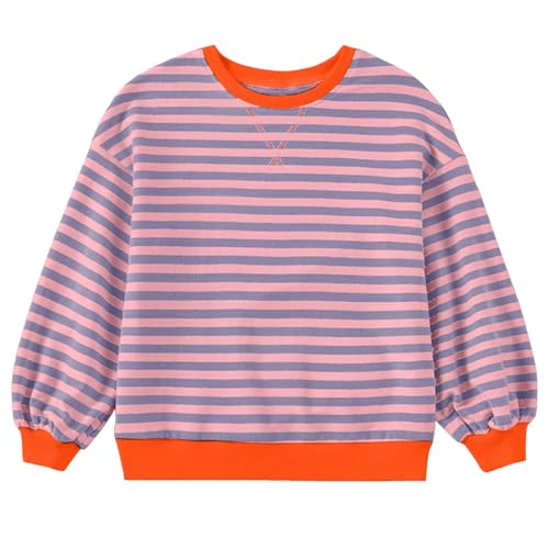 Girls Striped Pullover Long Sleeve Shirt Kids Toddler Cotton Oversized Sweatshirt Color Block Tops Fall Winter Outfits