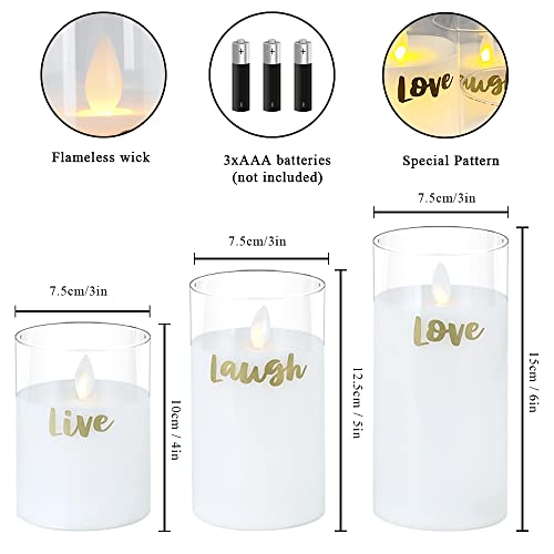 Jhy Design Glass Flameless Candles Battery Operated With 6 Hour Timer, Battery Candle Flickering Led Candles Moving Wick Electric Candles For Home Hallway Party Wedding Table(Live Love Laugh) #TOP4
